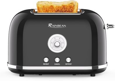 Toaster 2 Slice Retro Toaster Stainless Steel With 6 Bread Shade Settings And Bagel Cancel Defrost Reheat Function (Color: Black)