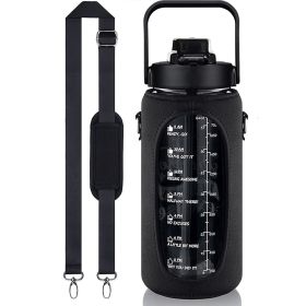 Half-Gallon Water Bottle With Sleeve 2L Leak-Proof (Color: Black)